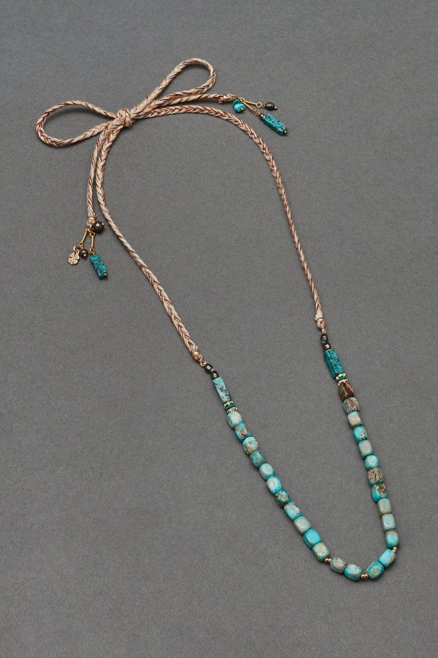 turquoise stone threaded tie choker necklace